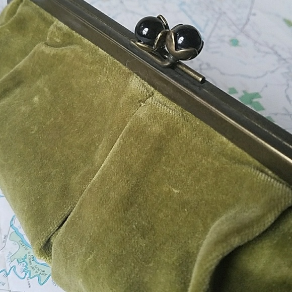 J. Crew Handbags - J Crew Green Velvet Clutch w Rosebud Snaps